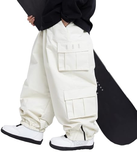 SNOWVERB Damen Herren Baggy Wasserdichte Snowboardhose Unisex Schnee Cargo Warm Isolierung Skihose (Größe L, Weiß)