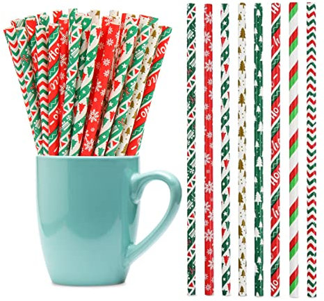 50 PCS Christmas Paper Straws, Biodegradable Xmas PartyStraws, Christmas Disposable Straws for ChristmasParty Tableware Birthday Wedding Baby Shower Supplies
