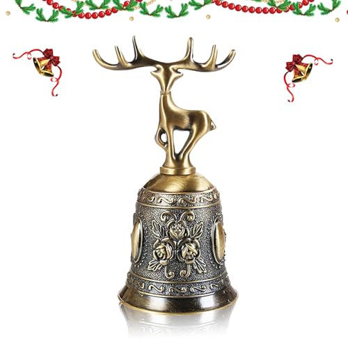 TCXWHSSM Cloche traditionnelle vintage dorée en forme de renne, cloche classique en métal, cloche de Père Noël pour l'école, le dîner, la réception, le service d'hôtel et la méditation