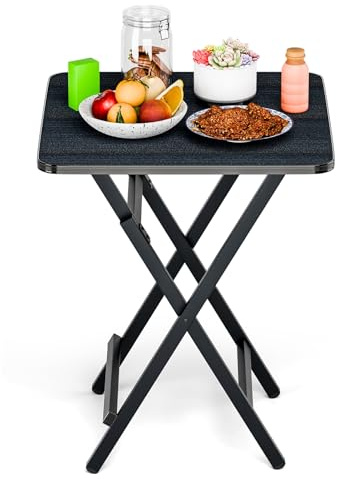 Yokawe Klappbarer Esstisch, TV-Tablett, 70 cm x 60 cm, faltbarer Tisch, platzsparend, Snacktisch zum Essen, Metallrahmen, Beistelltisch für Laptop, Schwarz