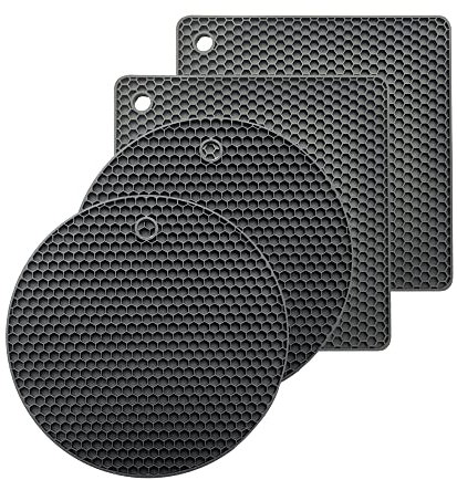 4 pezzi tappetini in silicone, porta pentole calde, utensili da cucina, resistente al calore antiscivolo durevole Pads per piatti caldi ciotole, facile da lavare e asciugare Hot Pan cuscini (nero)