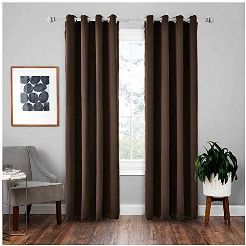 Superweicher Verdunkelungsvorhang mit Ösen, wärmeisoliert, für Schlafzimmer, Wohnzimmer, Kinderzimmer, geräuschreduzierende Vorhänge, extra breit, Kaffeebraun, 140 x 175 cm