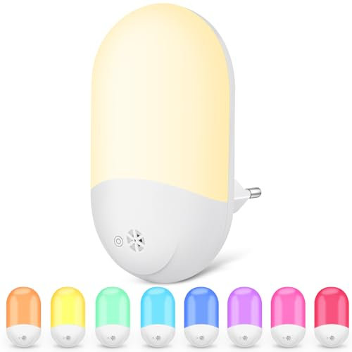 HOTUT Luce notturna con sensore crepuscolare, luce notturna RGB per bambini con controllo tattile, portalampada a LED per camerette dei bambini, scale, corridoi
