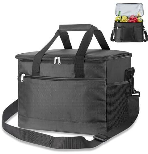 Beautyshow Borsa termica da 30 l, grande borsa da picnic, borsa termica pieghevole, a prova di perdite e impermeabile, per il trasporto di alimenti, colore nero