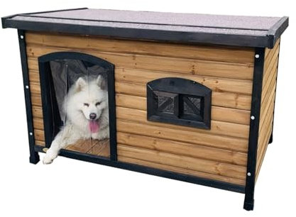 Kennel Hus Vattentät Väderbeständig med Dörrgardin Hundhus Utomhus Isolerat Öppningsbart Tak Husdjurshus Tvättbar Hundhus för Stora Hundar(123 * 80 * 80cm)