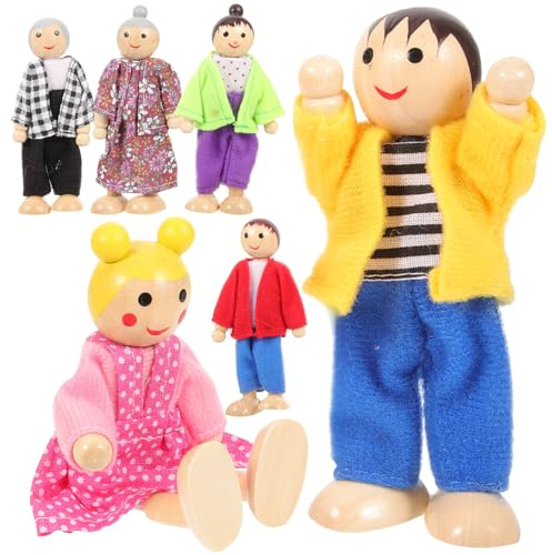 KONTONTY Ensemble de Poupées en Bois pour Maison de Poupée, Figurines Familiales Créatives et Confortables, Jouets Éducatifs pour École et Maternelle
