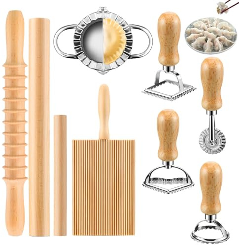 Kustimantu Kit d'outils de fabrication de pâtes, tampon avioli, machine à pâtes, kit de rouleau à pâtisserie, ustensiles de cuisine, accessoires pour la fabrication de pâtes faites maison