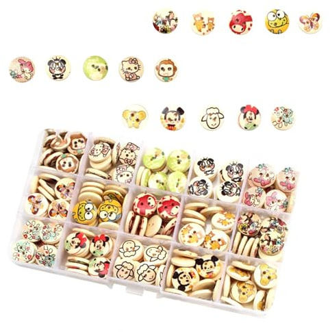 225 Pièces Boutons en Bois Rondes Boutons Enfants à Coudre Bouton Motif Mixte pour Bébé Vêtements Tricotés Coudre Artisanat Scrapbook Décoratif