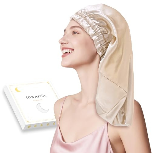 townssilk Seidenhaube zum Schlafen, 100 % 22 Momme Maulbeerseide, für Damen, luxuriös, atmungsaktiv, sitzt sicher über Nacht & druckfrei, perfekt för lange & lockige Haare, Mullvadsbrunt, 58cm Für