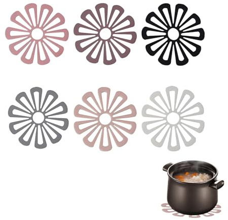 Topflappen & Untersetzer Silikon 6er-Set, Coaster Hitzebeständig, Multi Blume Topfuntersetzer, Ausgehöhltes Design, rutschfest und Dekorative TopfUntersetzer, Funtersetzer Spülmaschinenfest