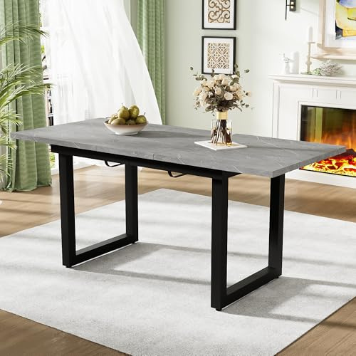 LANTRO JS Tisch Esszimmer Erweiterbar bis 180cm, Esszimmertisch aus Eisen, Küchentisch Platzsparender multifunktionaler Esstisch, MDF und Beton, 75x80x140/180cm, Grau