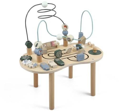 Brolteja 7 in1 Holz Spieltisch ab 3 Jahr,Montessori Spielzeug Holzspielzeug Motorikspielzeug Baby und Drehelementen,Activity Center Baby, für Kleinkinder Geschenk für Mädchen Junge