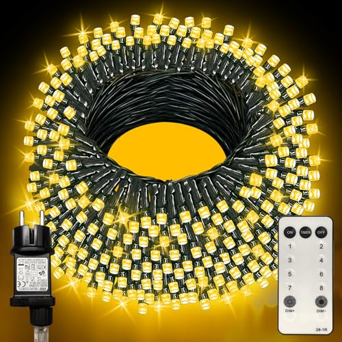 Zewool Lichterkette Außen 100m 800er LEDs Dimmbar mit Fernbedienung und Timer, 8 Modi IP65 Wasserdicht Lichterketten für Garten Hochzeit Party (Warmweiß)