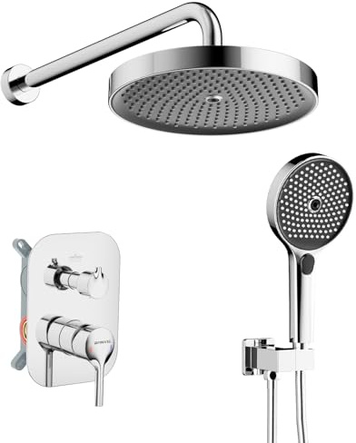 Ronvie Unterputz Duscharmatur Set, 10 Zoll Rund Duschsystem Unterputz mit Regendusche, Duschset Unterputz Komplettset mit Handbrause Chrom