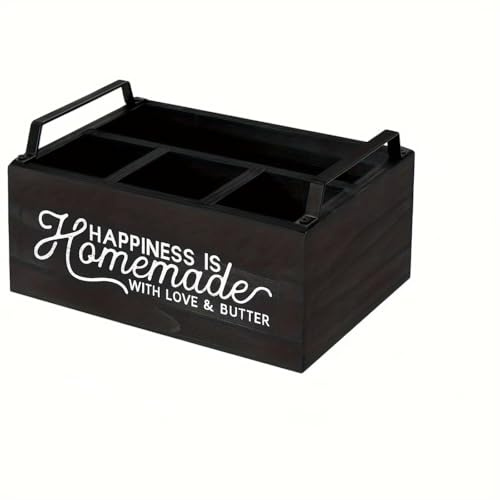 BSDLZCH Küchenutensilienhalter Holz 4 Fächer Schwarz mit Griff