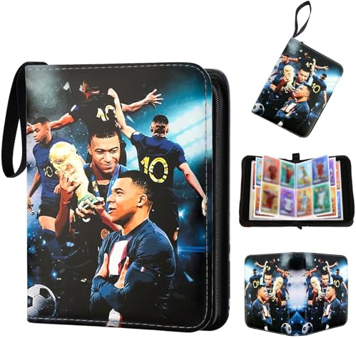 Fussball Karten Sammelalbum- 400 Taschen Fussball Sammelkarten Album- Wasserdichter Karten Album Hefte Halter Ordner Buch Hüllen mit Reißverschluss Tragegriff, Heft Ordner Weihnachten Geschenk Kinder