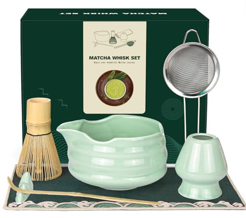 Matcha Besen Set Matcha Kit: 7 Stück Matcha Set mit Matcha Schale, Matcha Besen, Matcha Besenhalter, Schaufel, Sieb, Japanische Teezeremonie, Matcha Tea Set, Geschenk für Matcha Teeliebhaber (Grün)