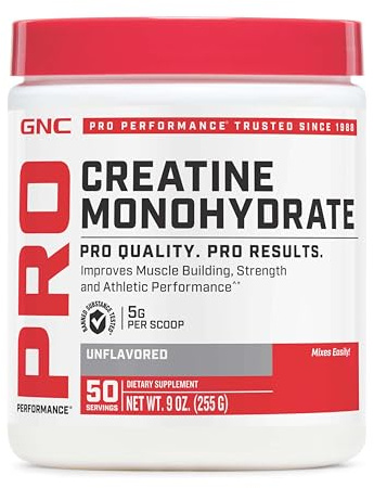 GNC Pro Performance Creatine Monohydrate Powder for Women & Men, 5g Creatine Per Serving, Muscle Building, Energy Production, Endurance, Performance, 50 Servings