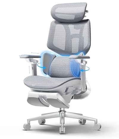 Hbada X7 Ergonomischer Bürostuhl: Weltweit Erste KI-Intelligente Lendenwirbelstütze, 8D Bionische Massage, 720° Armlehnen, 140° Neigung, Cloud-Sitzkissen (Weiß)