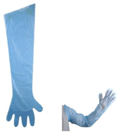 WMAMBZNDHP 50 pezzi di guanti monouso in plastica for veterinari, trasparenti, for forniture veterinarie, a braccio lungo, for agricoltura, ostetricia(Blue)