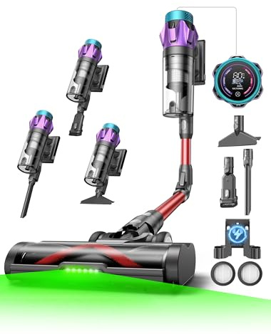 Ultenic U18Pro Aspiradora sin Cable 55Kpa/80Mins, Sistema Multiciclón, Display con Tiempo Restante en Minutos y Limpieza sin Agacharse, Escoba Aspirador Anti-enredos para Pelo de Mascotas y Alfombras