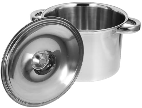 Olla y Doble Asa con Tapa de Sopa 18cm de Acero Inoxidable | Diseño de Barril Redondo, Uso Multipropósito, Conserva Sabores Naturales y Nutrientes, Color Plata