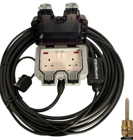 ARMOURED CABLE OUTDOOR EXTENSION LEADS 2GANG WEATHERPROOF IP66 RATED 2 WAY SOCKET HEAVY DUTY ROBUST MADE TO LAST OUTDOORS 2G OUTDOOR POWER (WITHOUT RCD PROTECTION, GREY/BLACK, 35 METRE)