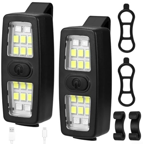 Lot de 2 lampes LED à clipser, ultra légères, pour camping, sécurité, clignotant, portable, multifonction, pour course à pied, cyclisme, noir