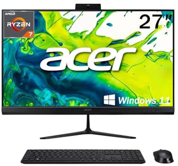 Acer Aspire 27 All-in-One Desktop Computer • 8-core AMD Ryzen 7 5825U • 32GB RAM • 2TB SSD • Office 365 for The Web • HDMI + DisplayPort, Wi-Fi 6E • Wireless Keyboard & Mouse • Windows 11