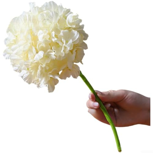 Arrangement de fleurs d'hortensia artificielles en soie à bord brûlé pour décoration d'intérieur — Forme pleine floraison, tissus doux, entretien facile, 20 x 36 cm (jaune)