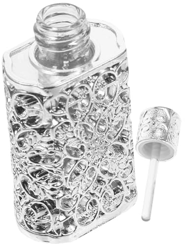 HANABASS Botella de Perfume Vacía Vintage 3 Ml Plata Diseño Hueco y Grabado Metálico, Frasco Decorativo Recargable para Aceites Esenciales y Almacenamiento en Hogar o Coche