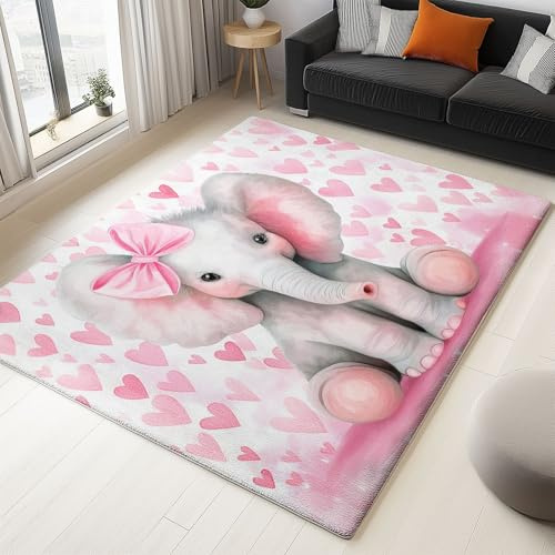 Generisch Großer Kinderteppich, Elefant Polyester, Babyzimmer, Süße Rosa Herzen Spielmatte Weich, 120x170cm