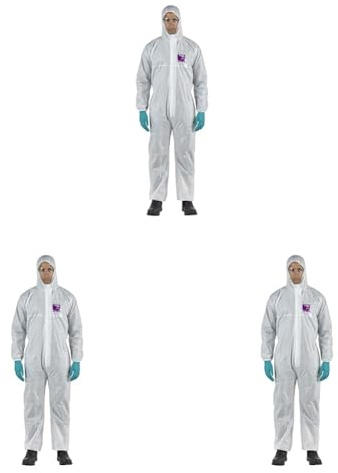 Ansell AlphaTec 1500 Model 138, Combinaison de Travail Jetable, Protection Chimique Type 5/6, Tenue Intégrale et Déperlante, Bricolage et Peinture, Homme Femme, Blanc, Taille M (1 Pièce) (Lot de 3)