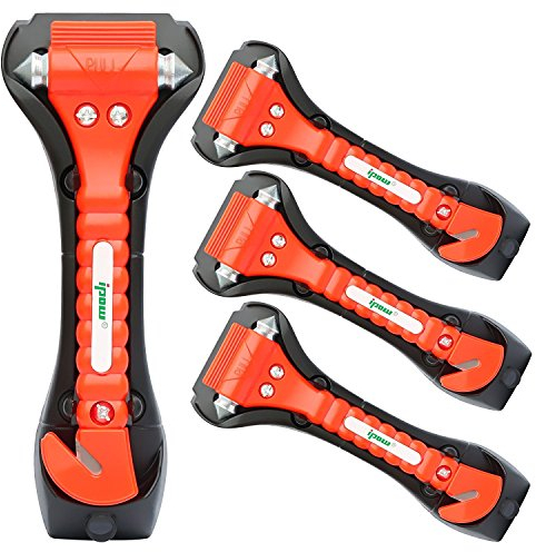 IPOW 4 Pcs Cortador de Cinturón de Seguridad, Martillo de Seguridad Coche, Martillo Emergencia con Cortacinturones Integrado, Martillo Rompecristales de Emergencia, Salvar la Vida