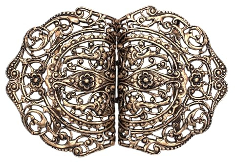 Hartmann-Knöpfe märchenhaft schöne Gold altgold Trachten Schürzen Dirndl Schliesse Schnalle aus leichtem Metall 8cm x 5cm (1 Stück)