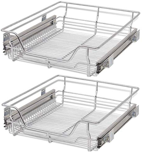 Festnight 2Stk.50cm Ausziehbare Einbauschublade Teleskopschublade Küchenschublade Schlafzimmerschublade Drahtkörbe Korbauszug Silberfarbe für 500mm breite Küchenschrank Silber