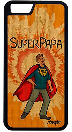utaupia Coque Bois pour iPhone 6 6S Plus Silicone Super Papa de Protection Orange Cadeau Fete des Peres BD Enfant Unique Etui Drole Texte