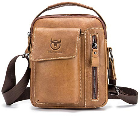 FANDARE Vintage Umhängetasche Herren Schultertaschen Leder Arbeitstasche Crossbody Messenger Bags Umhängetasche Handtasche Männerhandtasche Arbeit Outdoor Reise Wasserdicht Schulranzen Gelb Braun