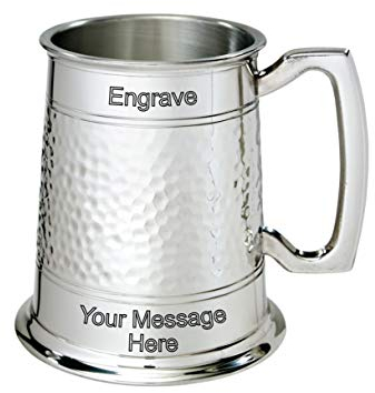 Wentworth Pewter Half Hammered Tankard - Classic 1 Pint Beer Mug (with Engraving)