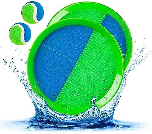 INPODAK Klettspiel Wurf Spiel Kinder, Klettballspiel für Kinder, Klettball Spiel ab 3 4 5 6 7 8 9, Strandspiele Wurfspiel, Spielzeug, Sommerspiele Draußen Garten Blau Grün