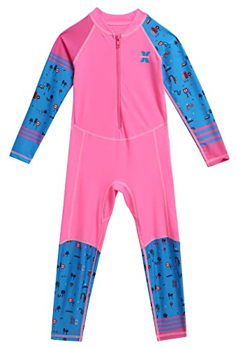 IMEKIS Maillot de bain une pièce à manches longues pour fille et garçon - Protection UV UPF 50+ - Pour sports nautiques de 2 à 8 ans, rose, 3-4 Years