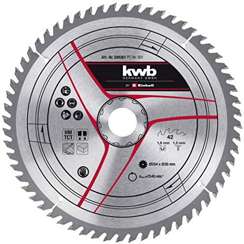 Original Einhell Kreissägeblatt 254x30 (Sägen-Zubehör, Ø 254 mm, Aufnahme 30 mm, 42 geschränkte Zähne, Schnittbreite 1,8 mm, für Zug-Kapp-Gehrungssägen)