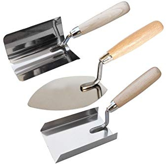 Toolty Stainless Steel Trowel, Plastering Trowel - Tear Shaped 140mm, Shovel Shaped 130mm, Semicircular Shape 120mm - for Brickwork and Plastering - Rubber Handle - DIY - TLTY-S013