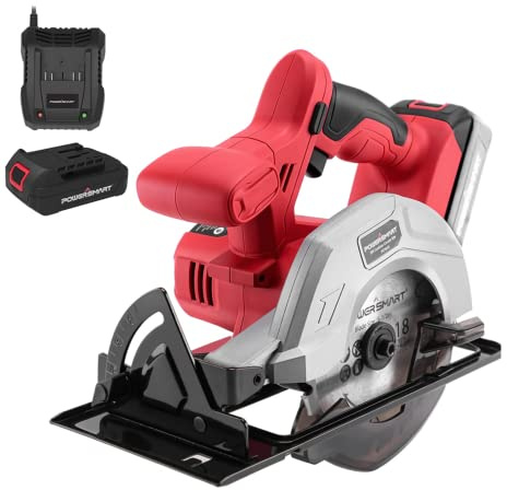 PowerSmart 20V 5-1/2 Inch Cordless Circular Saw with 2.0Ah Battery and Fast Charger, 3800RPM, Max Cutting Depth 1-7/16”(45°), 1-5/8”(90°)