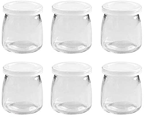 6 PCS Yoghurt Glasses Pudding Glass Replacement Glasses with Lid Milk Glass Bottle Portion Container, for Yoghurt Maker Jelly Yogurt Mousses-Small