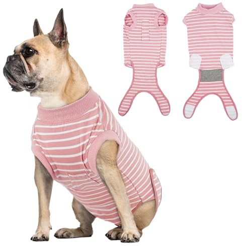Hjumarayan OP Body Hund Kastration - OP Anzug Hund | Alternative zum Halskragen | Atmungsaktiv, Weich & Elastisch | Verhindert Lecken & Kratzen | Für Rüden & Hündin, Rosa Gestreifter XS