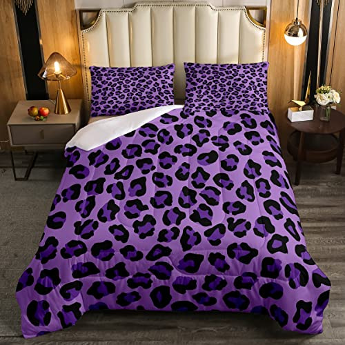 Leopardo Giù Alternativa Piumone Africa Ghepardo Safari Animale Consolatore Set per Bambini Ragazzi Ragazze Uomini Donne Viola Nero Leopardo Trapunto/Trapunta 230x220cm