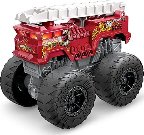 Hot Wheels Monster Trucks Roarin Wreckers 5 Alarm 1:43 Scale Fire Truck with Lights & Sounds, Plays Theme Song, Toy for Kids 3 Years Old & Older