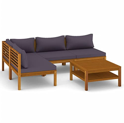 vidaXL 5-TLG. Garten-Lounge-Set mit Auflage Massivholz Akazie