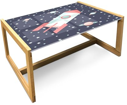 ABAKUHAUS Weltraum Couchtisch, Rocket-Sterne und Planeten, Acrylglas-Mitteltisch mit Holzrahmen für Büros Wohnheime, Groß Größe, Coral Dark Indigo